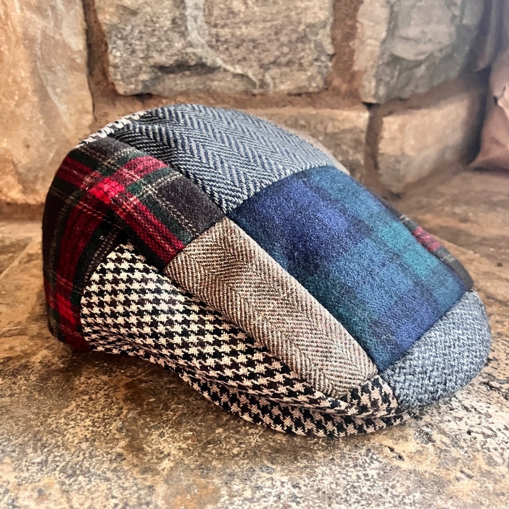 Vintage Cremieux Collection Patchwork Wool Driving Golf Hat Mens Newsboys S/M 38